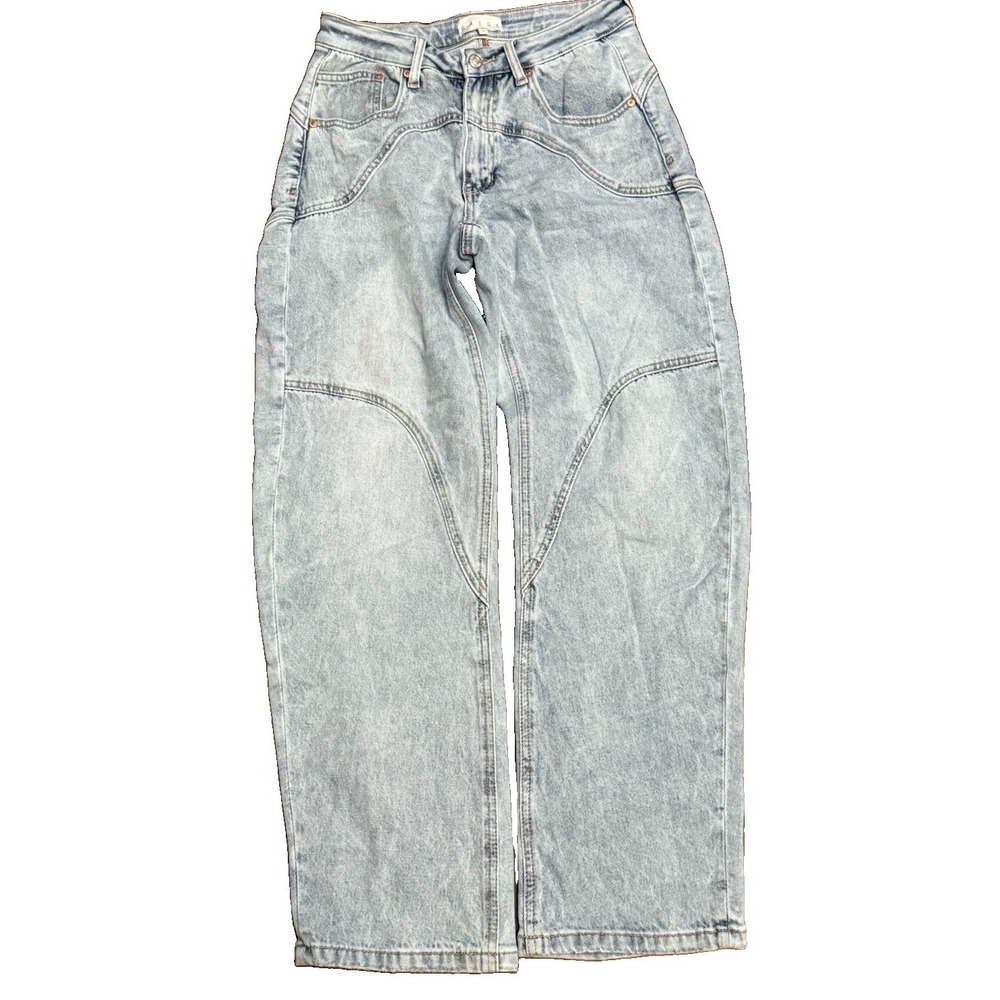 Saige Barrel Jeans Womens 1 25 Light Wash Curved Seam Horseshoe Denim Bromi